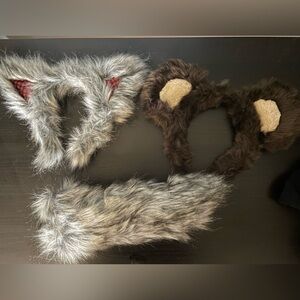 Adorable unisex wolf and bear ears w/ clip on wolf tail included
